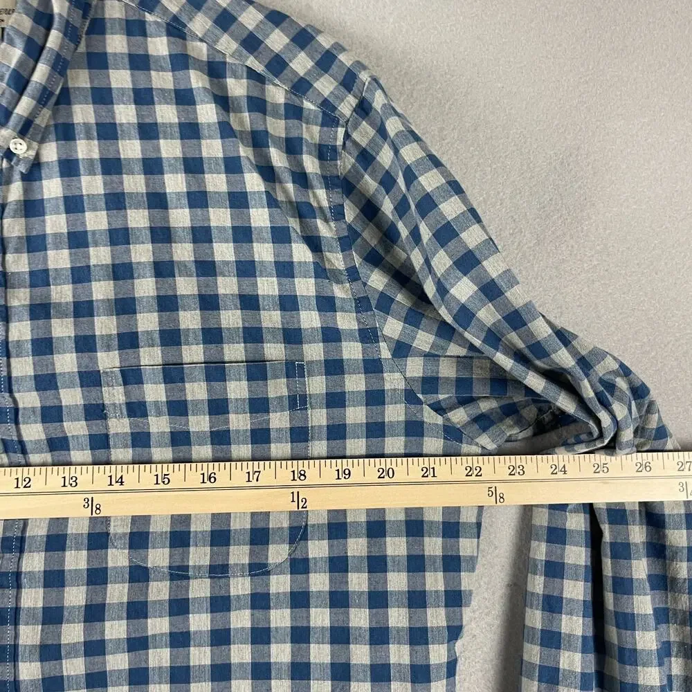 J‎ Crew Shirt Mens Large Blue Check Organic Cotton Button Down Stretch Preppy